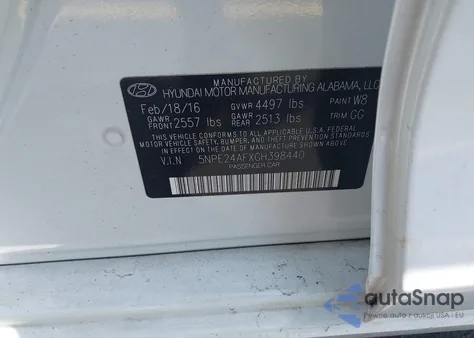 2016 Hyundai Sonata Se из США, поврежденный, VIN 5NPE24AFXGH398440